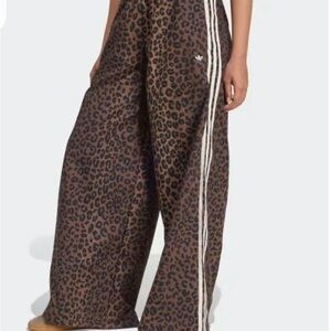 Adidas Brown Leopard Print Pants with White Stripes